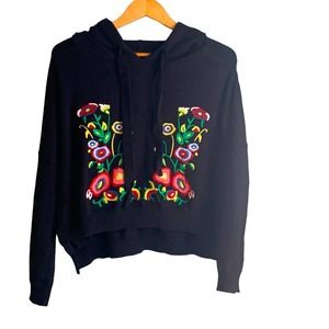 Zara | Knit Floral Embroidery Cropped Hoodie Sweater RARE size Medium